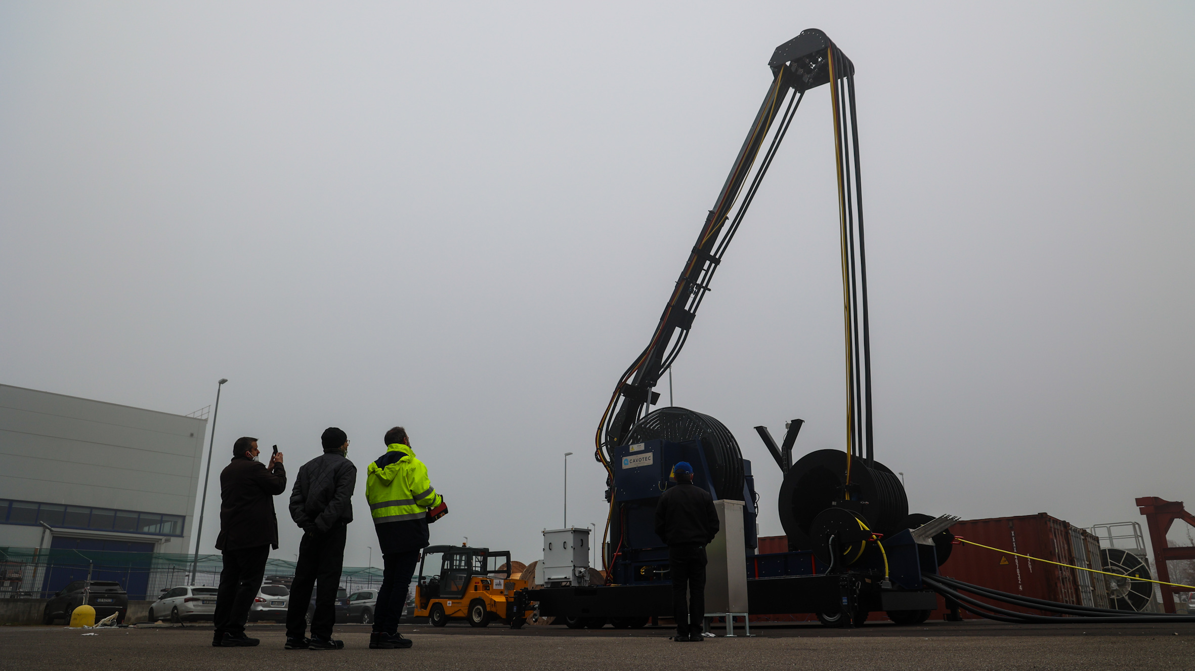 Laying the high voltage cables for shoretoship electricity in the